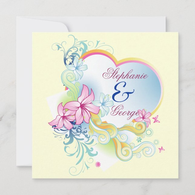 Convites Flores Vetoriais E Coração Salve A Data Casamento (Frente)