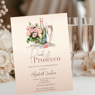 Convites Flores Vinho Pérolas Prosecco Bege Chá de Noiva 