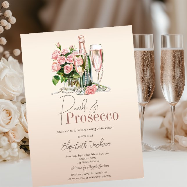 Convites Flores Vinho Pérolas Prosecco Bege Chá de Noiva  (Criador carregado)