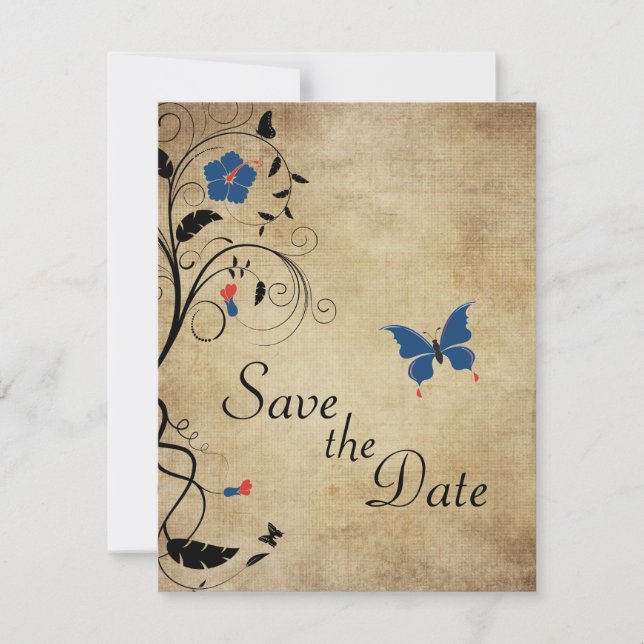 Convites Flores Vintage Borboletas Casamento Save the Date (Frente)