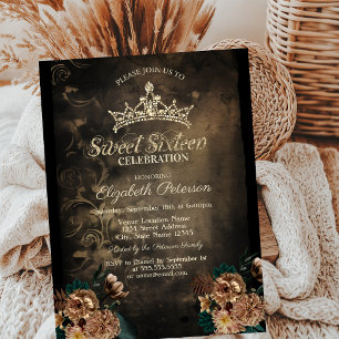 Convites Flores Vintage Damask Dark Gothic Doze Anos