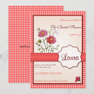 Convites Flores Vintage no Chá de panela Gingham