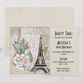 Convites Flores Vintage, Torre Eiffel e Aniversário Burlap