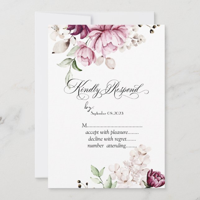 Convites Flores Violeta Aquarela RSVP  (Frente)