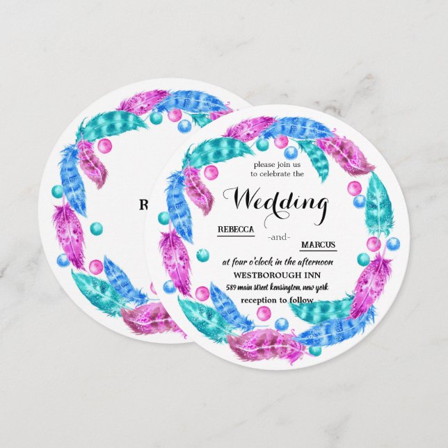 Convites Florescent boho wreath, elegância de cores vivas (Frente/Verso)