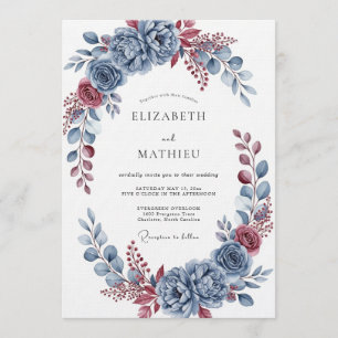 Convites Florescer Botânico Azul Ardesia Casamento