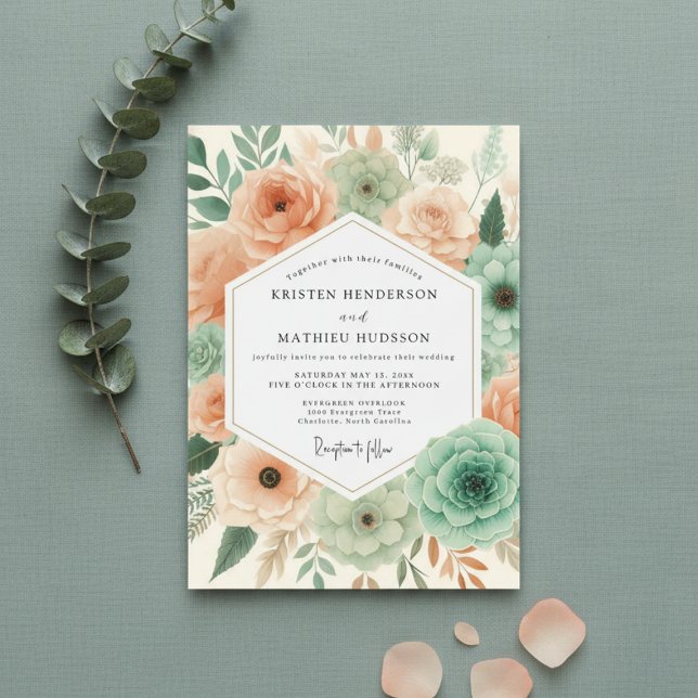 Convites Florescer Botânico de Pêssego Casamento (Criador carregado)
