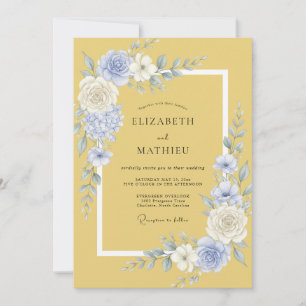 Convites Florescer Casamento Azul Amarelo