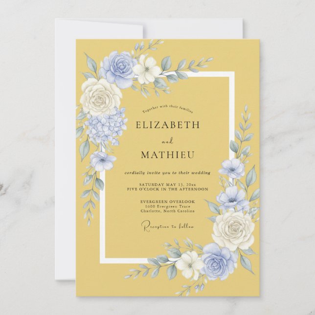 Convites Florescer Casamento Azul Amarelo (Frente)