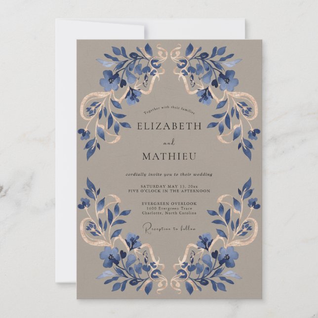 Convites Florescer Casamento Flor Azul (Frente)