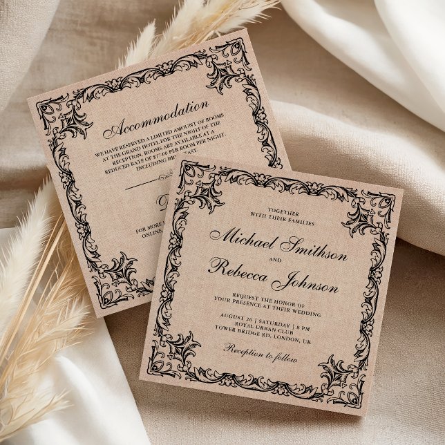 Convites Florescer Casamento Tudo em Um com Fronteira Ornam (Criador carregado)
