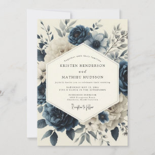 Convites Florescer Crepúsculo Azul Ardósia Casamento