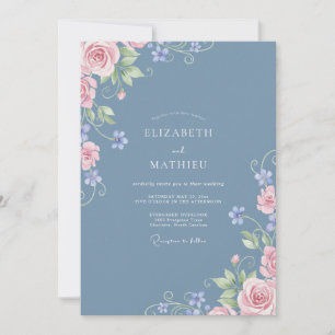 Convites Florescer de Casamento Azul Delicado em Pó