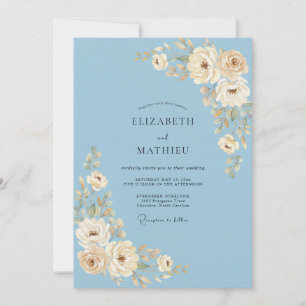 Convites Florescer de Creme Azul Casamento