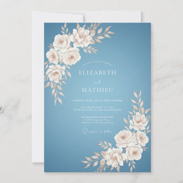 Convites Florescer de Flor Azul Casamento (Frente)