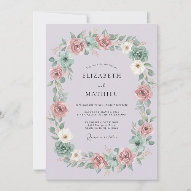 Convites Florescer de Flor Mauve Casamento (Frente)
