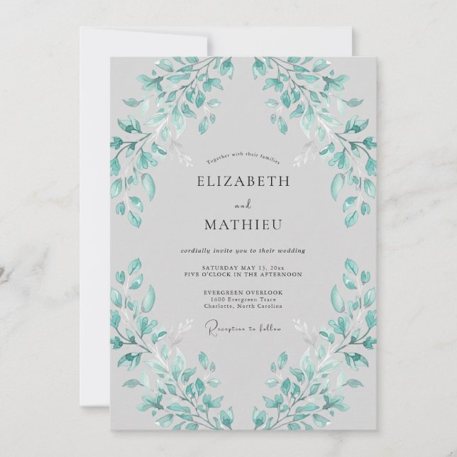 Convites Florescer de Folha Azul Casamento (Frente)