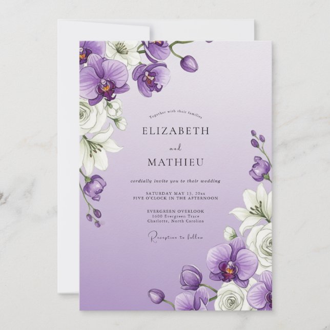 Convites Florescer de Orquídea Lavanda Casamento (Frente)
