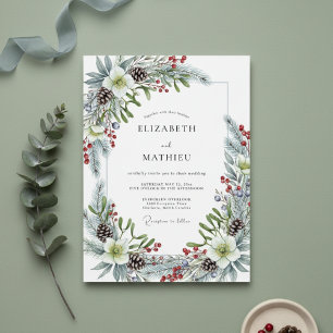 Convites Florescer de Pinheiro Branco de Inverno Casamento