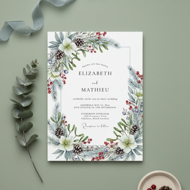 Convites Florescer de Pinheiro Branco de Inverno Casamento (Criador carregado)