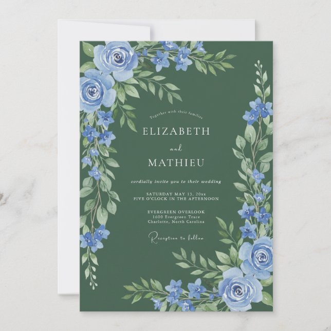 Convites Florescer em Pó Azul Casamento (Frente)