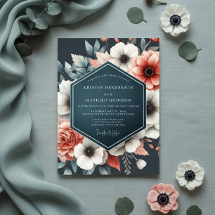 Convites Florescer Floral Azul Esverdeado Profundo Casament