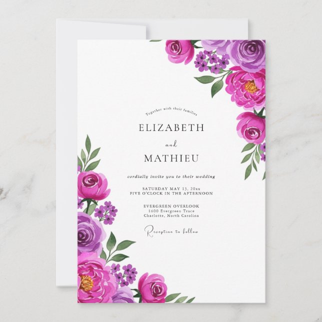 Convites Florescimento Artístico Magenta Casamento (Frente)