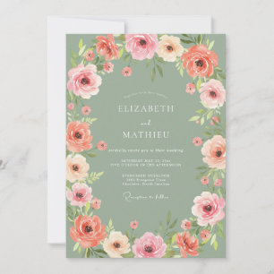 Convites Florescimento Botânico Coral Blush Casamento