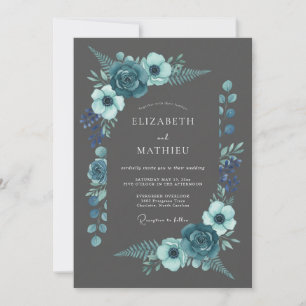 Convites Florescimento Botânico Teal Bloom Casamento