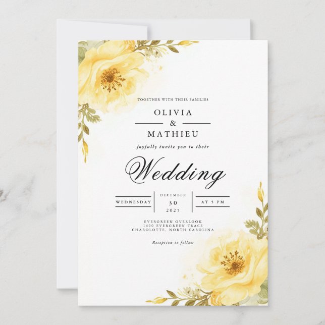 Convites Florescimento de Acento Floral Dourado Casamento (Frente)
