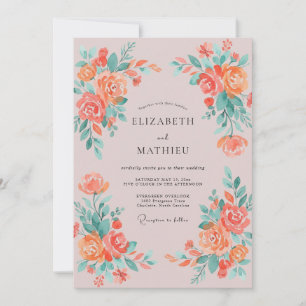Convites Florescimento de Coral Pintura Floral Casamento