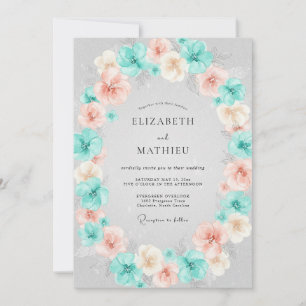 Convites Florescimento de Coral Teal Casamento