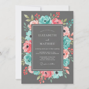 Convites Florescimento de Coral Teal Romance Casamento