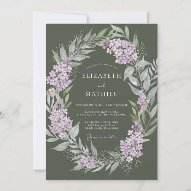 Convites Florescimento de Flor de Lilás Sage Casamento (Frente)