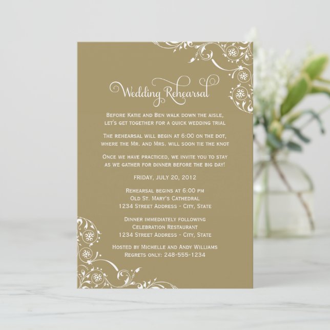 Convites Florescimento Dourado Ensaios de Casamento (Em pé/Frente)