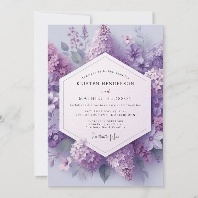 Convites Florescimento Etéreo de Lilás Casamento (Frente)