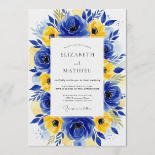 Convites Florescimento Floral Amarelo Cobalto Casamento