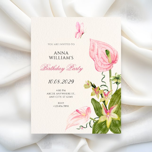 Convites Florescimento floral estético de aniversário (Criador carregado)