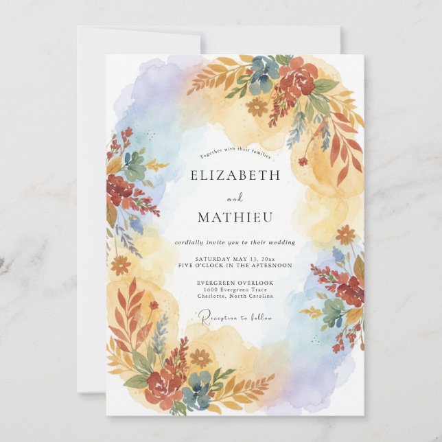 Convites Florescimento Floral Outono Ocre Casamento (Frente)