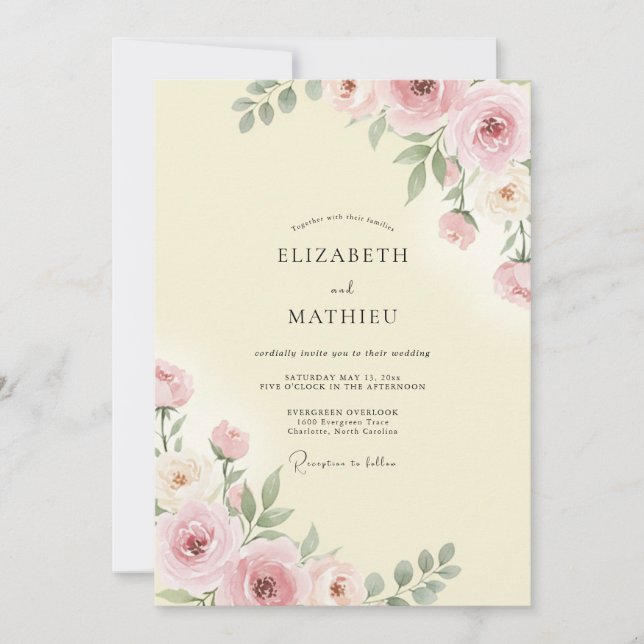 Convites Florescimento Floral Rosa Suave Casamento (Frente)