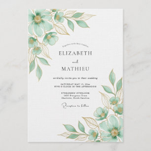 Convites Florescimento Floral Verde Menta Casamento