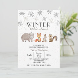 Convites Floresta Animais Winter ONE Derland Birthday