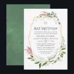 Convites Floresta Aquarela Herbário Geométrico Bat Mitzvah<br><div class="desc">O convite do Woodland Greenery bat mitzvah com ervas selvagens,  samambaias,  folhas e eucalipto com estrutura geométrica dourada personalizável para suas especificidades de evento.</div>