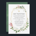 Convites Floresta Aquarela Herbário Geométrico Bat Mitzvah<br><div class="desc">O convite do Woodland Greenery bat mitzvah com ervas selvagens,  samambaias,  folhas e eucalipto com estrutura geométrica dourada personalizável para suas especificidades de evento.</div>