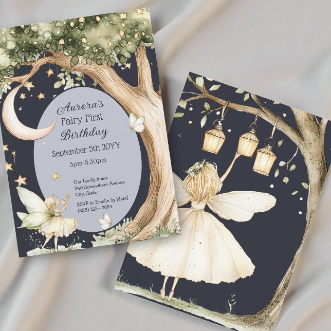 Convites Floresta boho aquarela Fada Primeiro aniversário (Criador carregado)