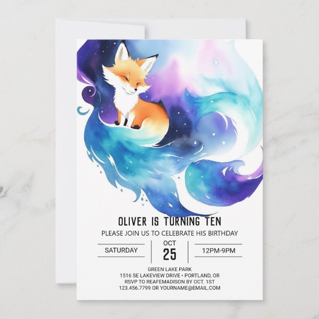 Convites Floresta Branca Fox Birthday (Frente)