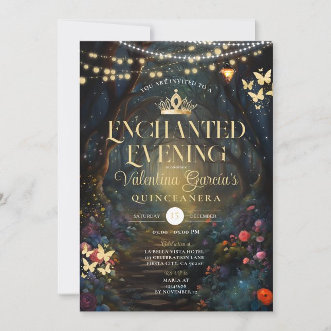 Convites Floresta Butterfly Quinceañera 15 Anos Flores Dour (Frente)