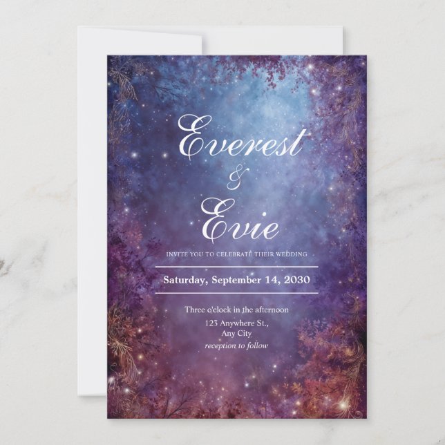 Convites Floresta Celestial Encantada Casamento Roxo Dourad (Frente)