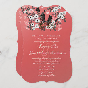 Convites Floresta Coral Vintage Pássaros Românticos Apaixon