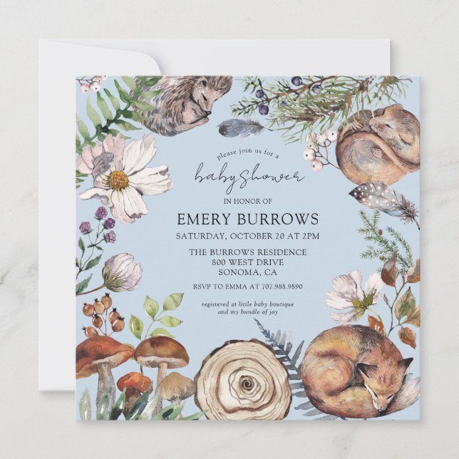 Convites Floresta Cura de Madeira Chá de Bebê (Frente)